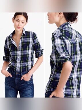 J. Crew Perfect Shirt in Navy Stewart Plaid